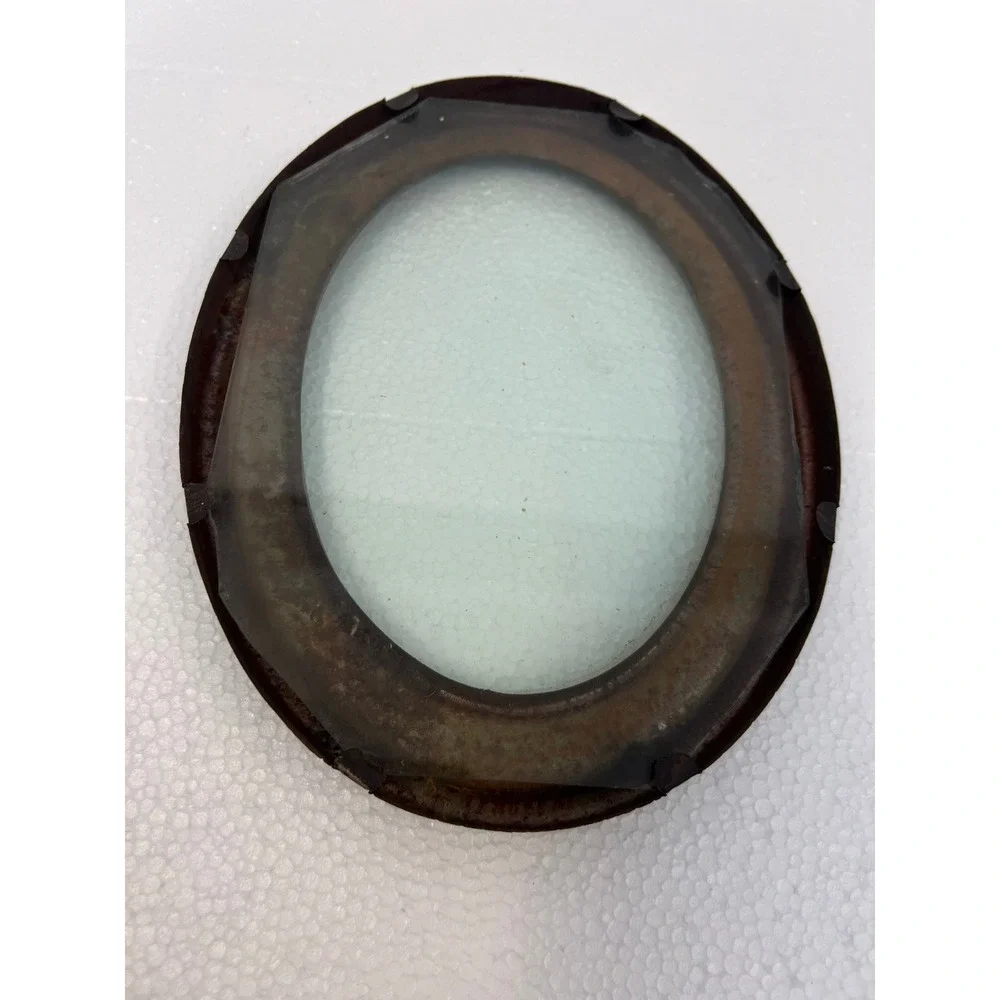 Vintage 1940s Faux Wood Tin Oval Picture Frame w Glass Round Art Deco Metal 6x8